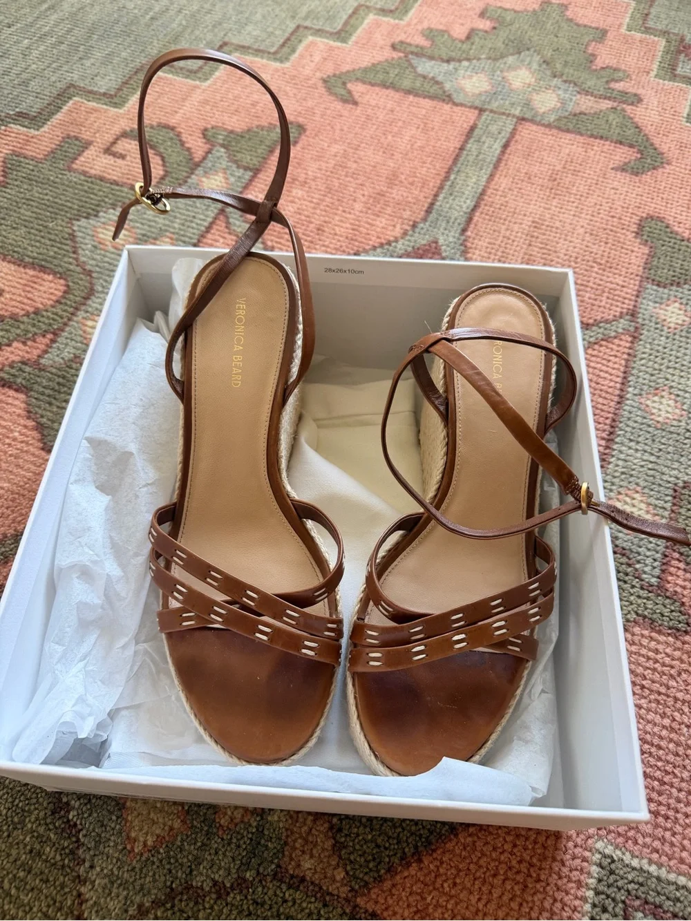 Veronica Beard Brown Leather Espadrille Ankle-Tie Sandals